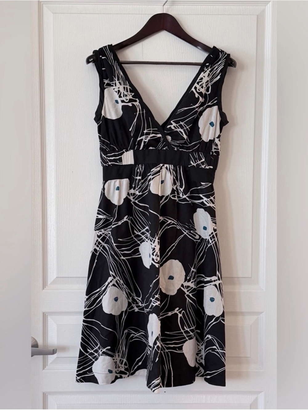 Marc Jacobs Black Midi Dress with White Floral Print